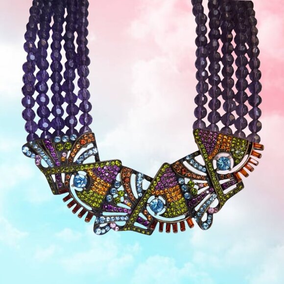 HEIDI DAUS Retired Opulent Amethyst Multi-strand Necklace ART DECO Centerpiece - Picture 4 of 5